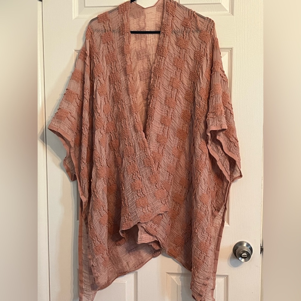 Textured Kimono One Size Blush Pink - Picture 3 of 7